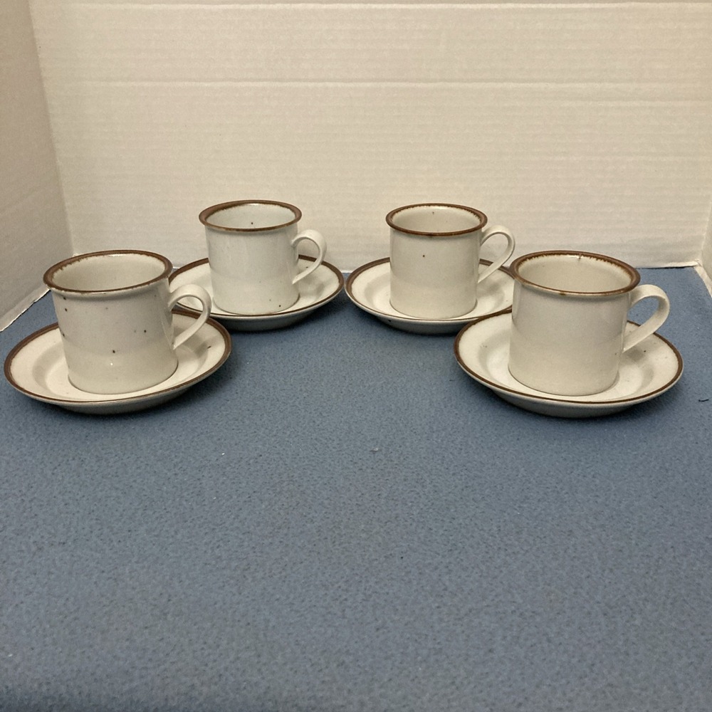 VTG Dansk Designs Denmark NR Brown Mist Stoneware 3" Cup w/6" Saucer - Set of 4